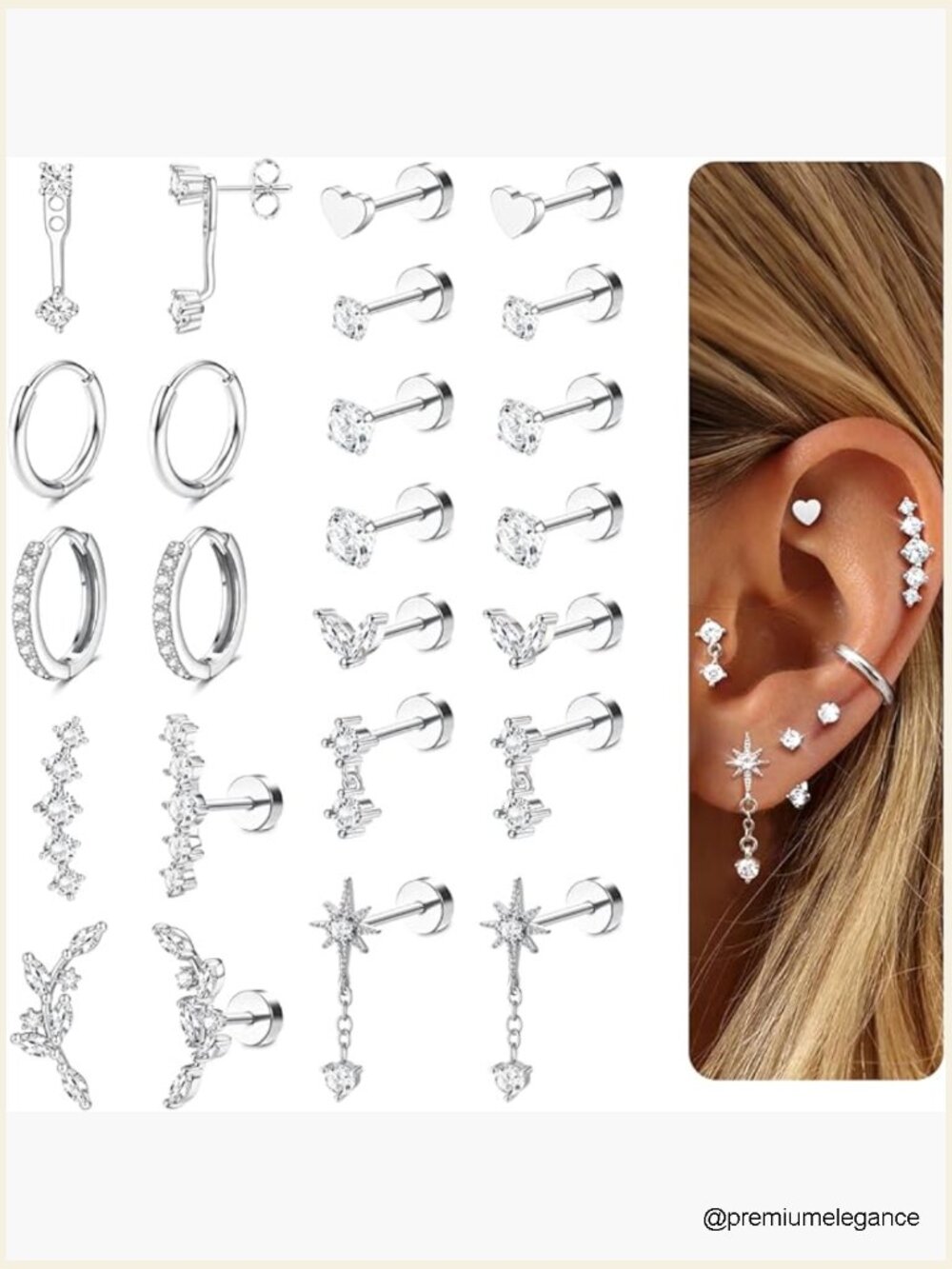20G Flatback Earring Set - Surgical Steel Hypoallergenic Studs & Hoops -